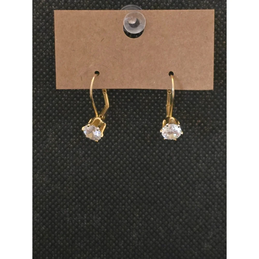 Gold Tone Round Cut Clear stone Leverback Drop Earrings Womens Jewelry
